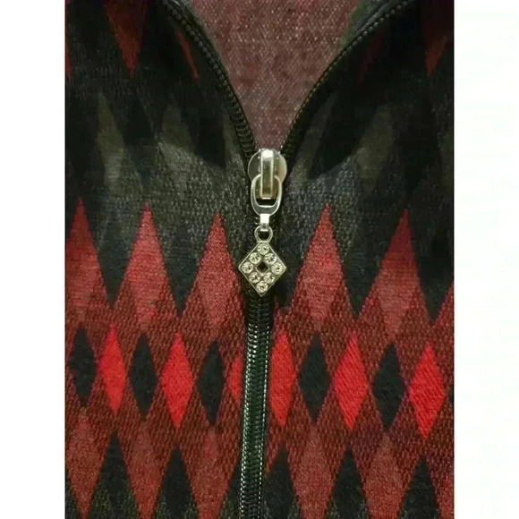 Allison Daley Petite Women's Red Geometric Zip-Up Jacket Size PL - Picture 2 of 12